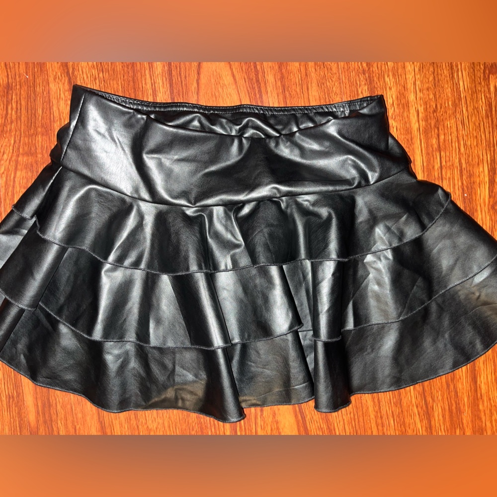 Faux leather ruffle skirt with built in shorts